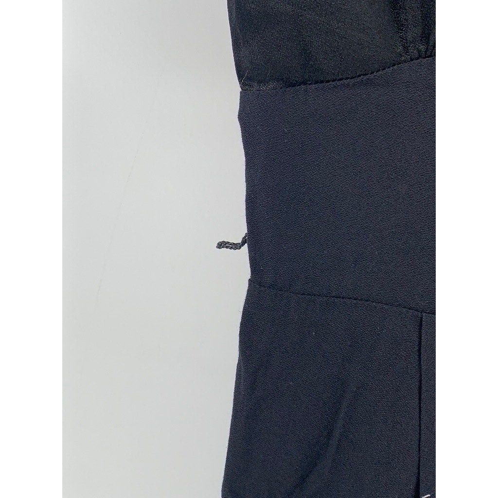 UNBRANDED Women's Black-Navy Crewneck Short Sleeve Back Cutout Jumpsuit SZ M