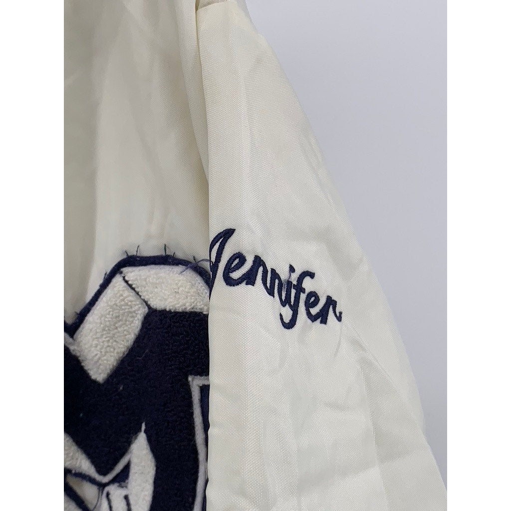 DELONG Women's White-Navy Vintage Varsity Cheerleader Jacket SZ XL