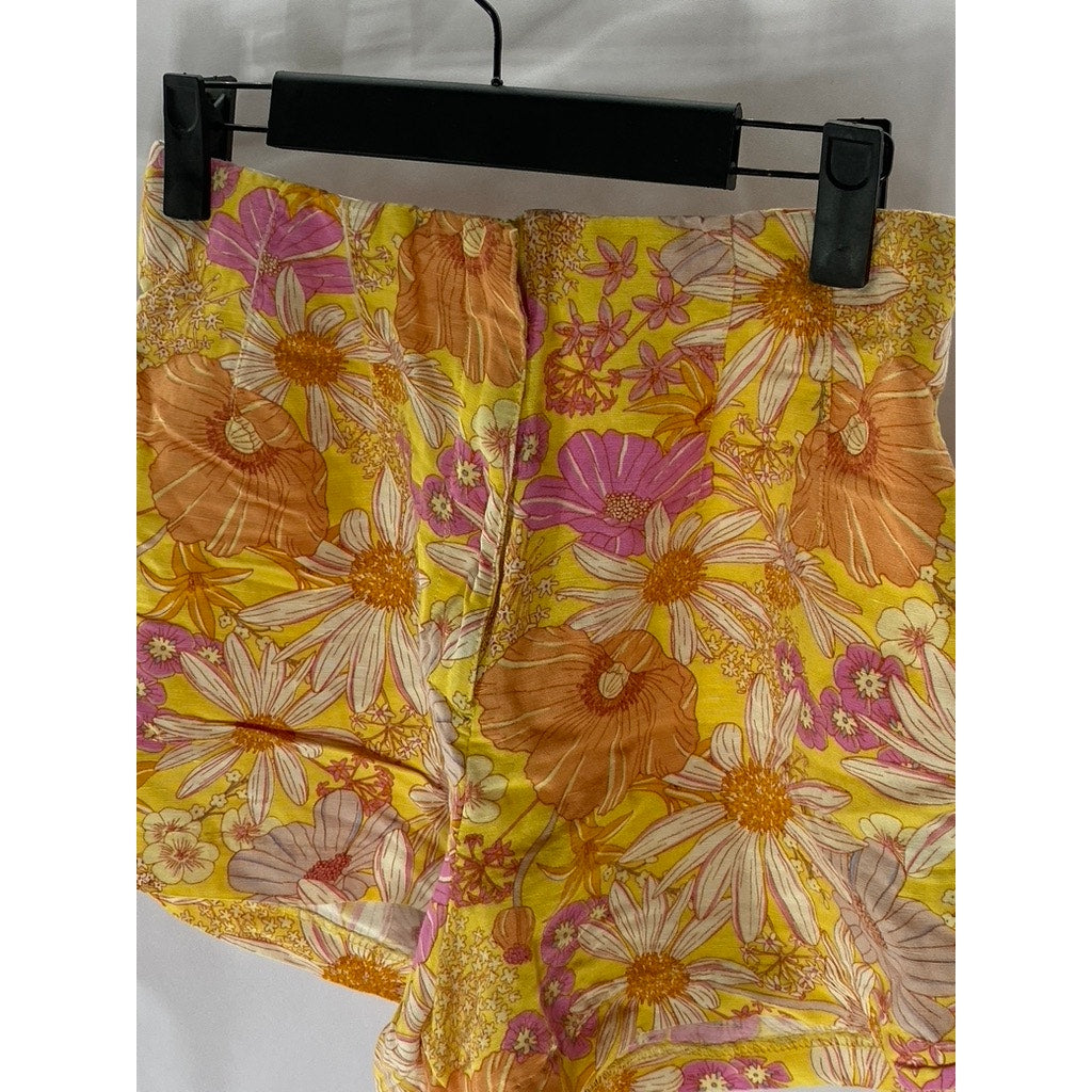 H&M Women’s Orange Floral Linen-Blend High-Waist Shorts SZ 6
