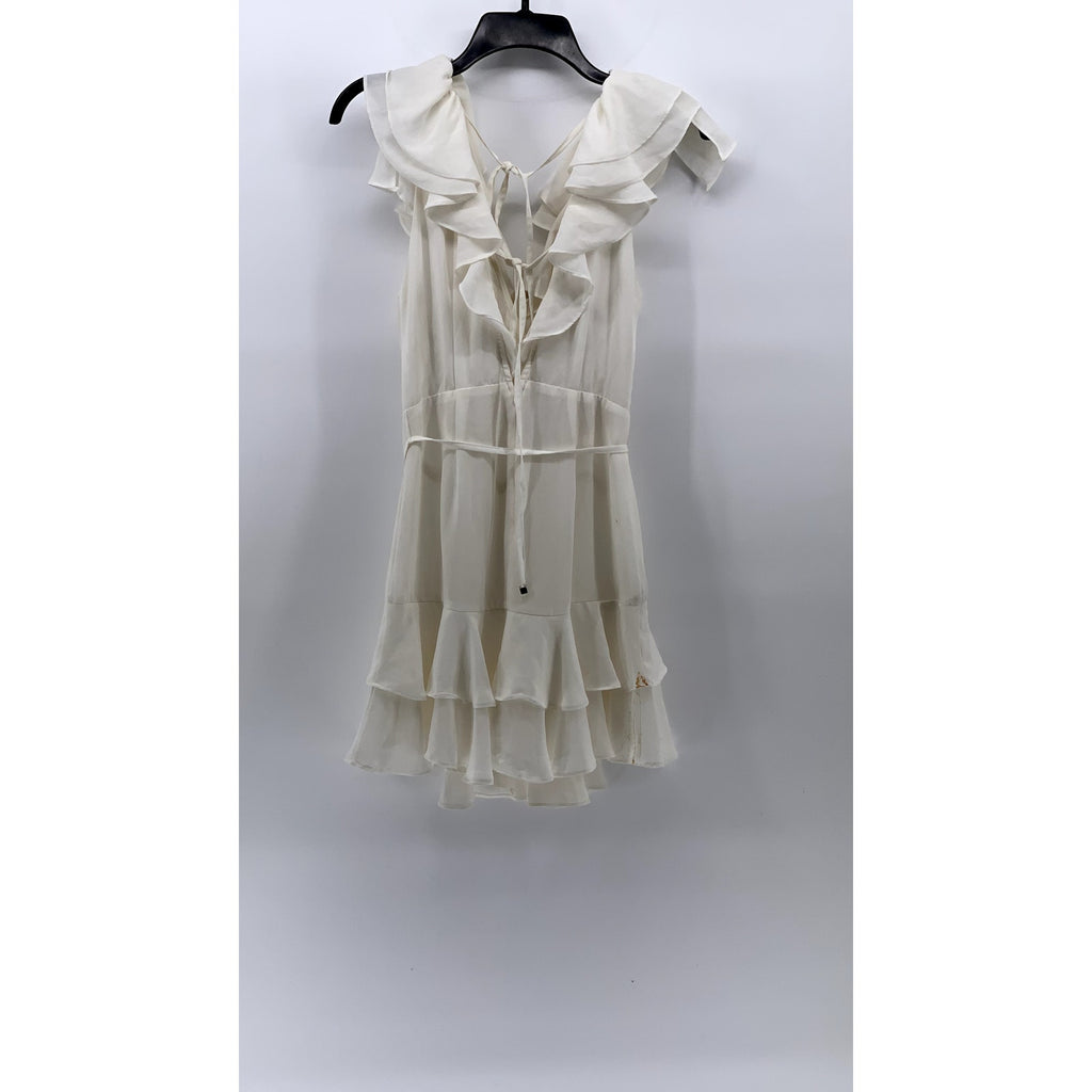 SAINTS + SECRETS Women's White Ruffle Surplice Tie-Waist A-line Mini Dress SZ S