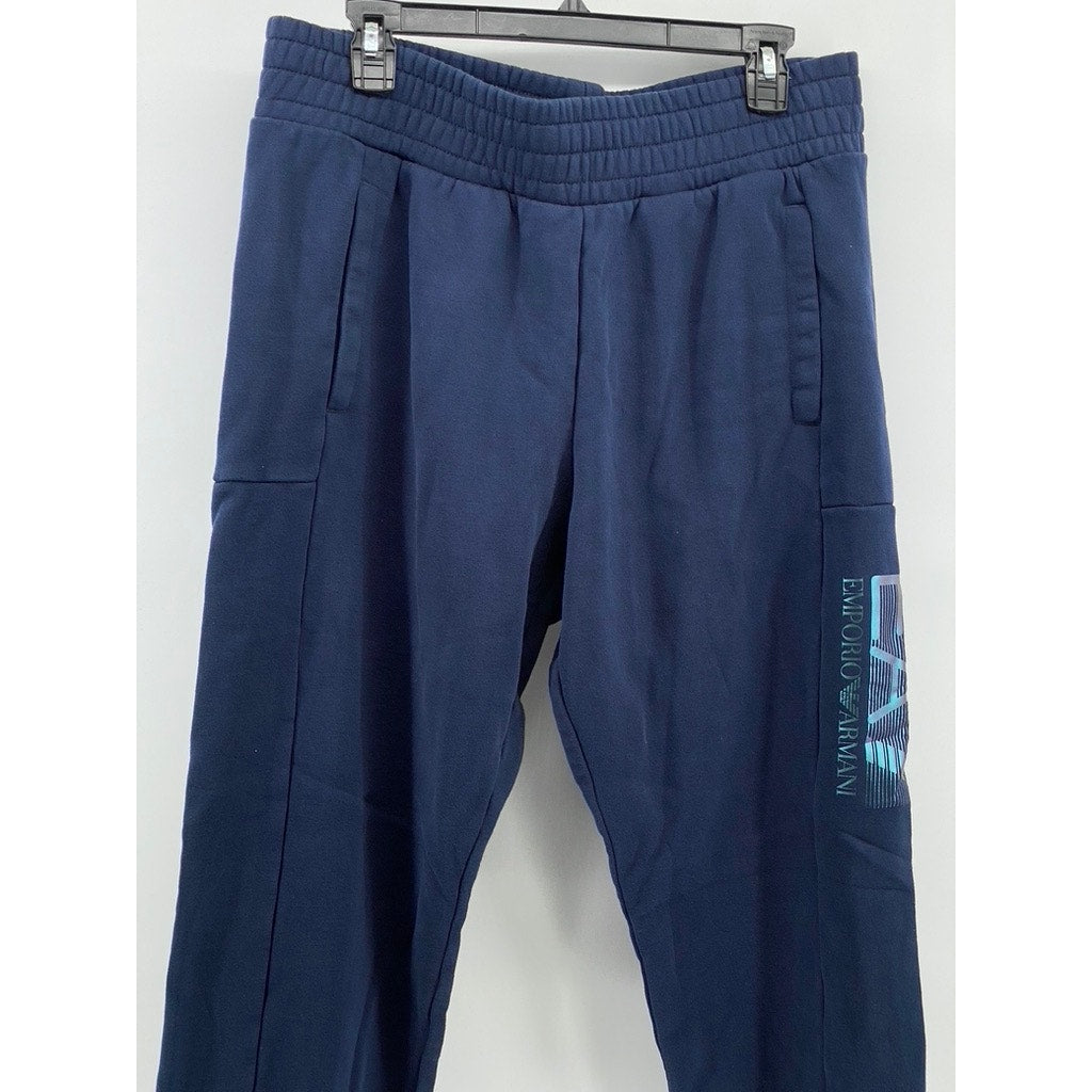 EA7 EMPORIO ARMANI Men's Navy Blue Pull-On Logo Sweatpants SZ L