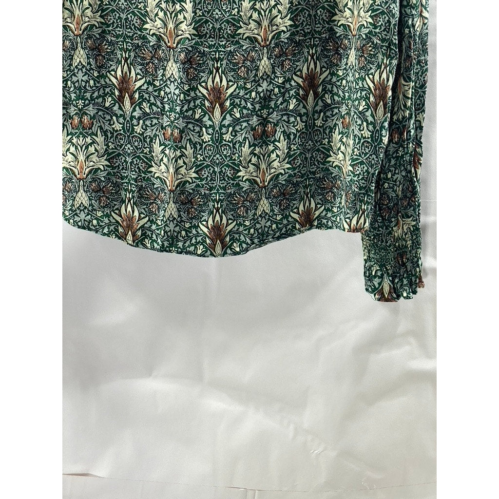 MORRIS & CO X H&M Women's Green Floral Crewneck Long Sleeve Top SZ 6