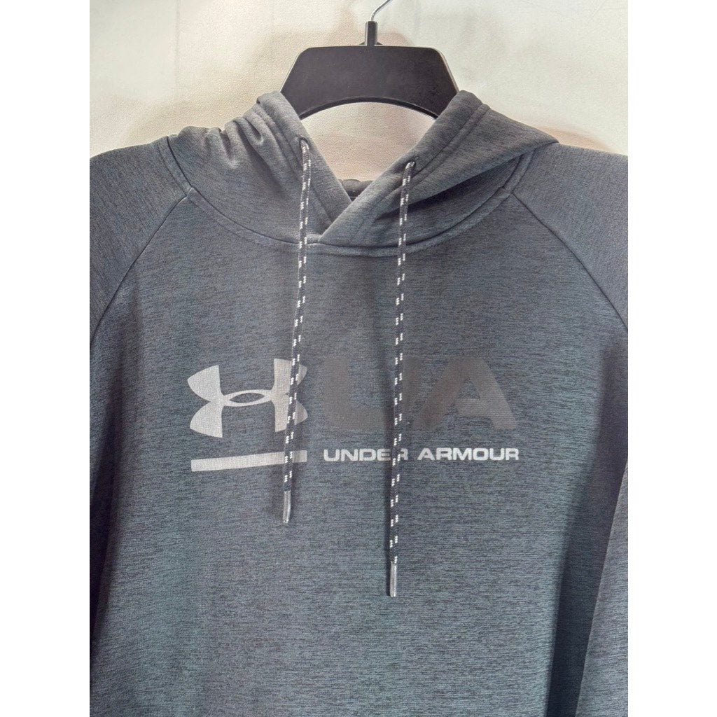 UNDER ARMOUR Men's Gray Coldgear Graphic Loose-Fit Pullover Hoodie SZ L