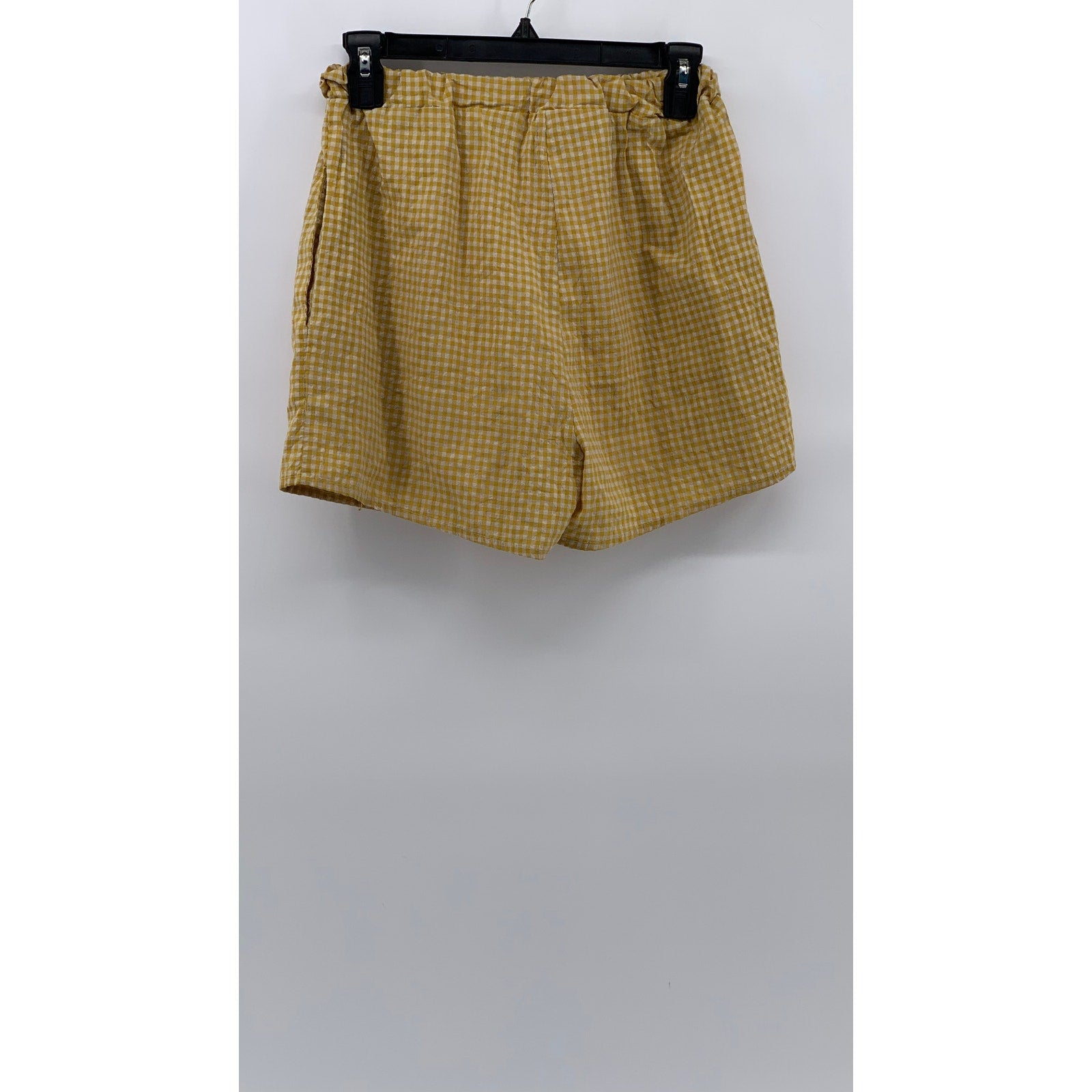 UNBRANDED Women's Yellow-White Gingham Pull-On High-Rise Casual Shorts SZ S