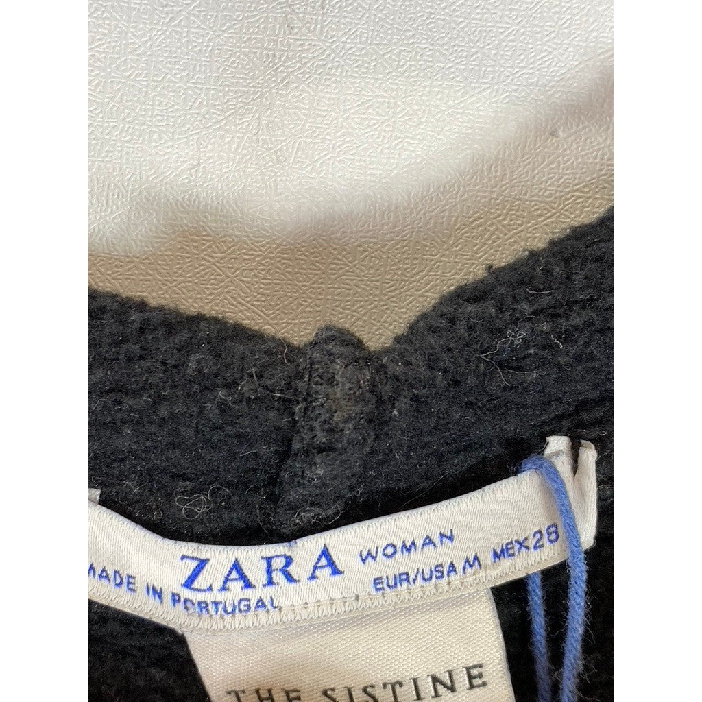 ZARA Women's Black Sistine Chapel Graphic Pullover Cropped Hoodie SZ M