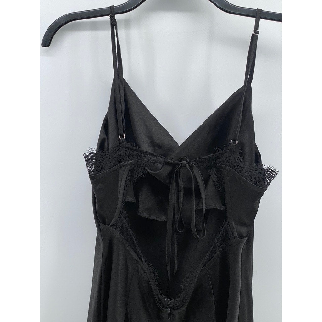FOREVER 21 Women's Black Solid Lace-Trim Open Tie Back Cowl-Neck Maxi Dress SZ L