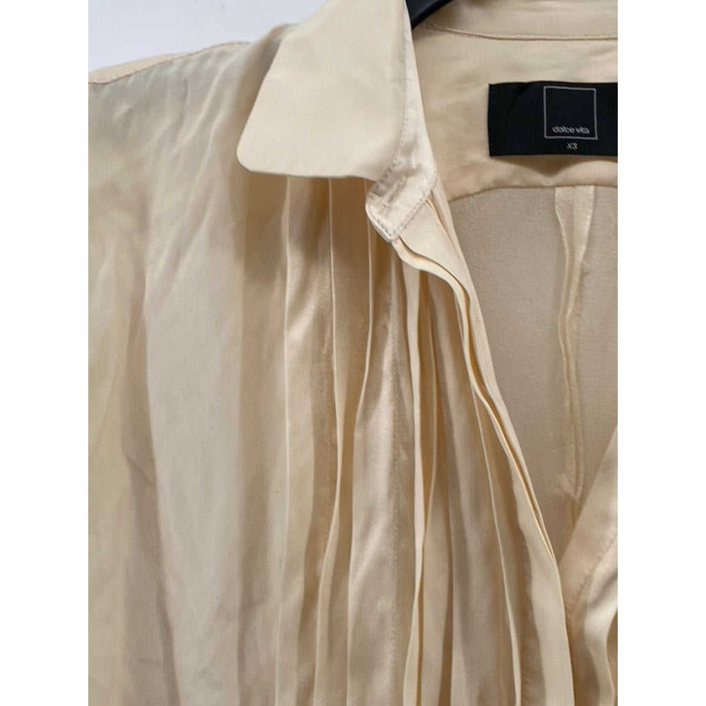 DOLCE VITA Women's Beige Pleated Button-Up Long Sleeve Top SZ XS