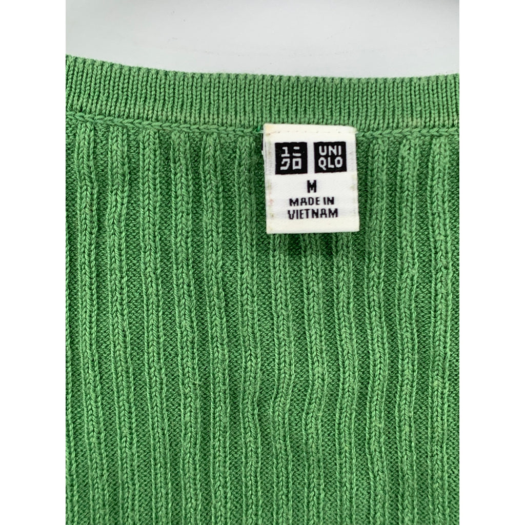 UNIQLO Women's Dark Green Ribbed UV Protection Button-Up Cropped Cardigan SZ M