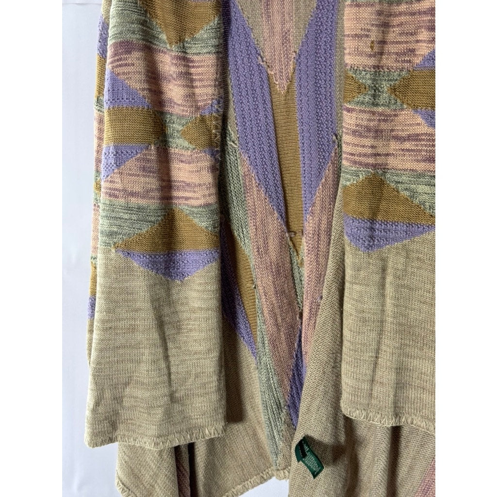 LAUREN RALPH LAUREN Women's Tan/Multi Southwestern Draped Open Cardigan SZ S/M