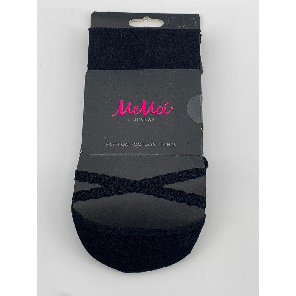 MEMOI Women's Black Solid Semi Sheer Criss-Cross Footless Tights SZ S/M