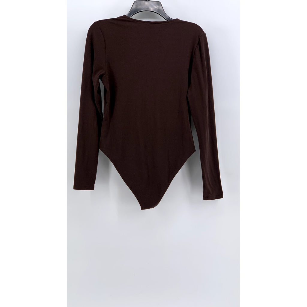 H&M Women's Brown Solid V-Neck Long Sleeve Bodysuit SZ M