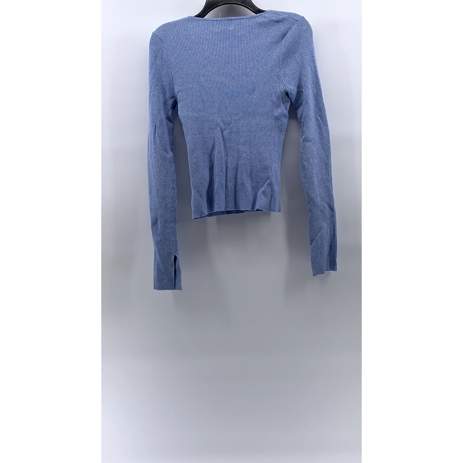 H&M Women's Blue Ribbed Scoop-Neck Long Sleeve Top SZ M