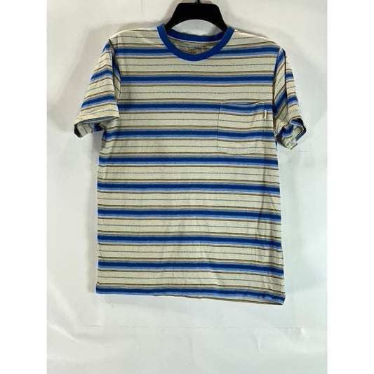 VANS Men's Blue/Beige Striped Crewneck Short Sleeve T-Shirt SZ S