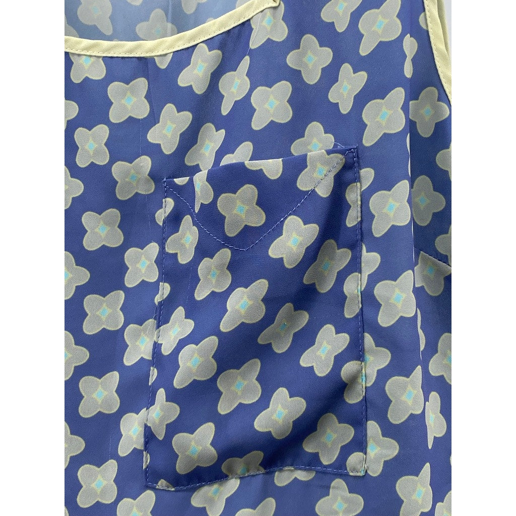 PINK MARTINI Women's Blue-Yellow Floral Square-Neck Relaxed-Fit Top SZ S