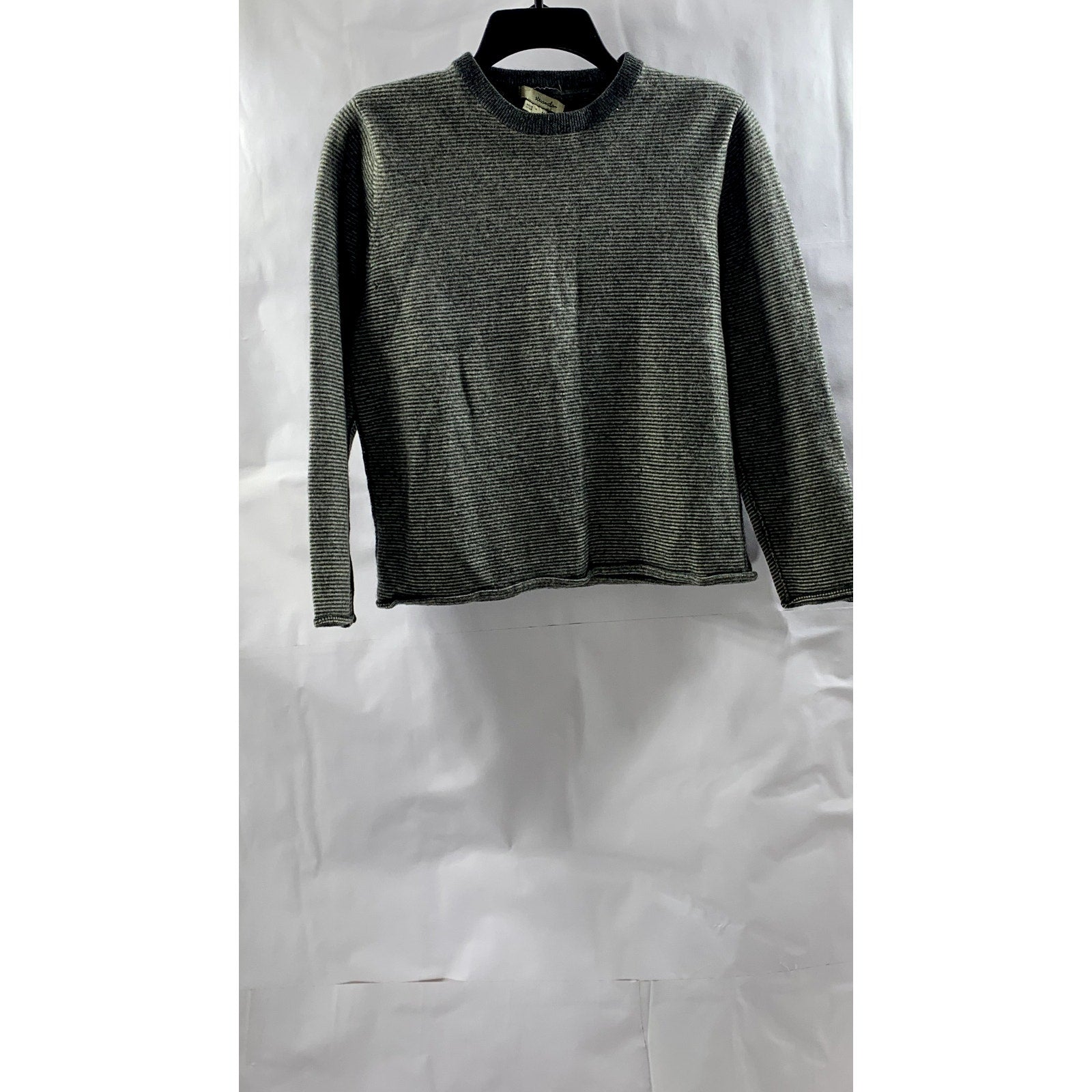 STEVEN ALAN Women's Black-White Crewneck Micro Striped Sweater SZ M