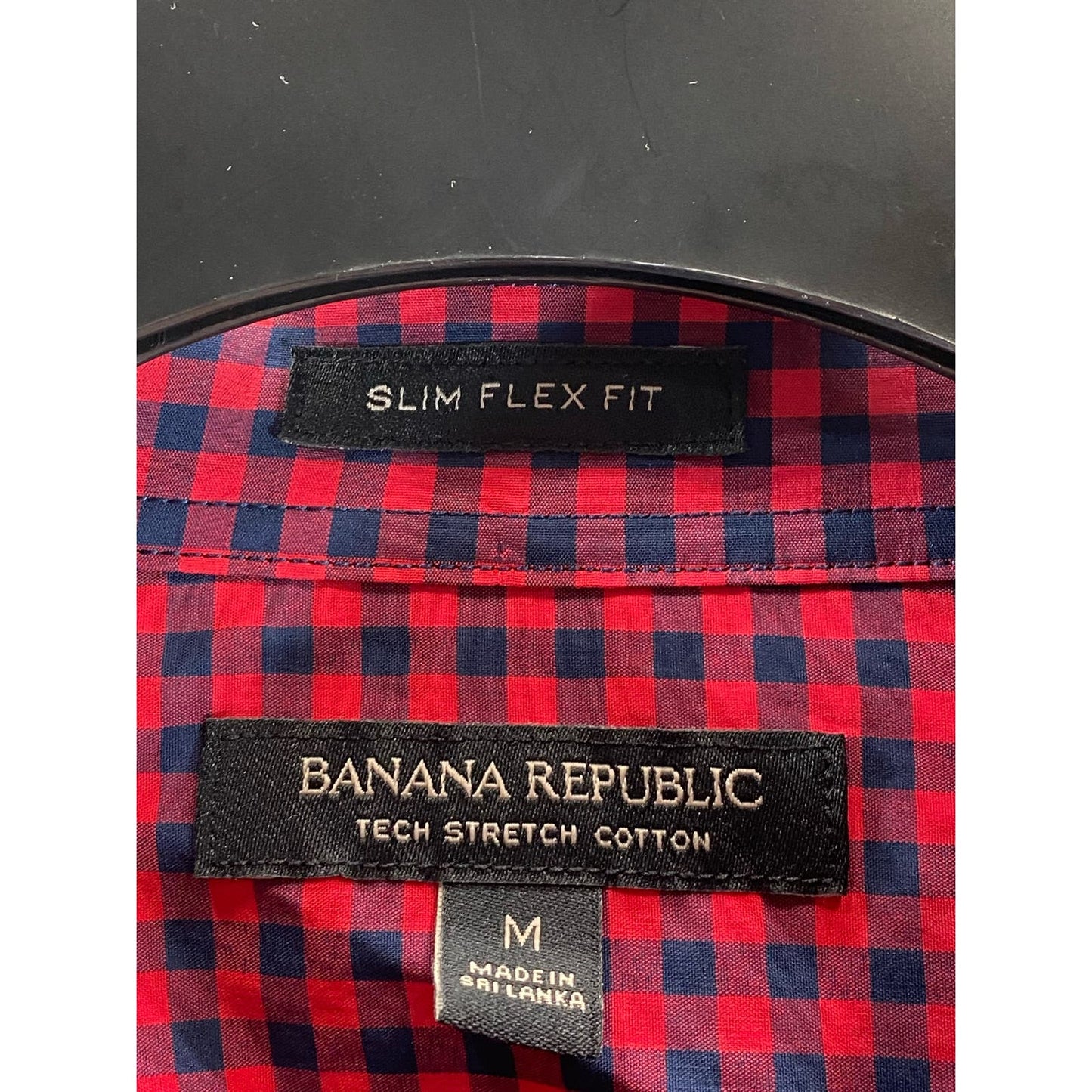 BANANA REPUBLIC Men's Red Gingham Tech Stretch Cotton Slim Flex Fit Shirt SZ M