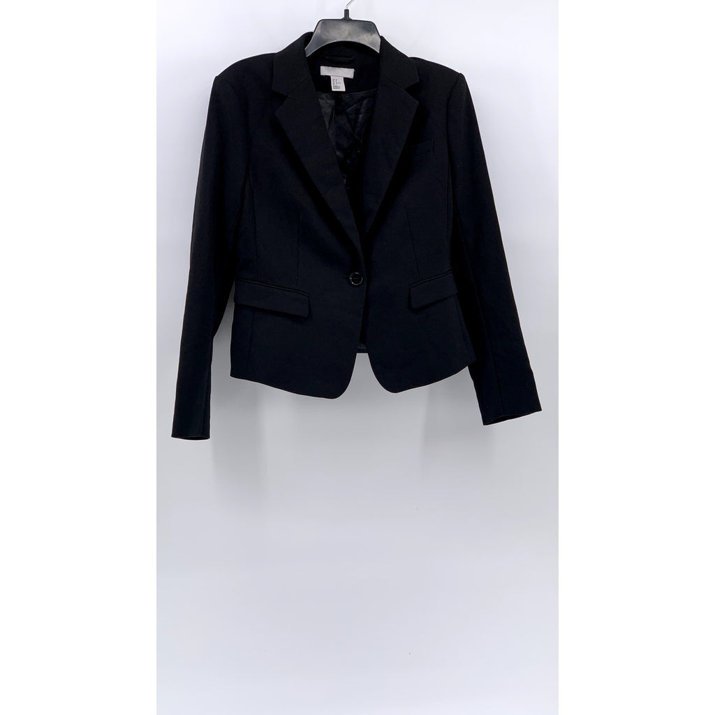 H&M Women's Black Solid Single-Button Notch Collar Long Sleeve Blazer SZ 8