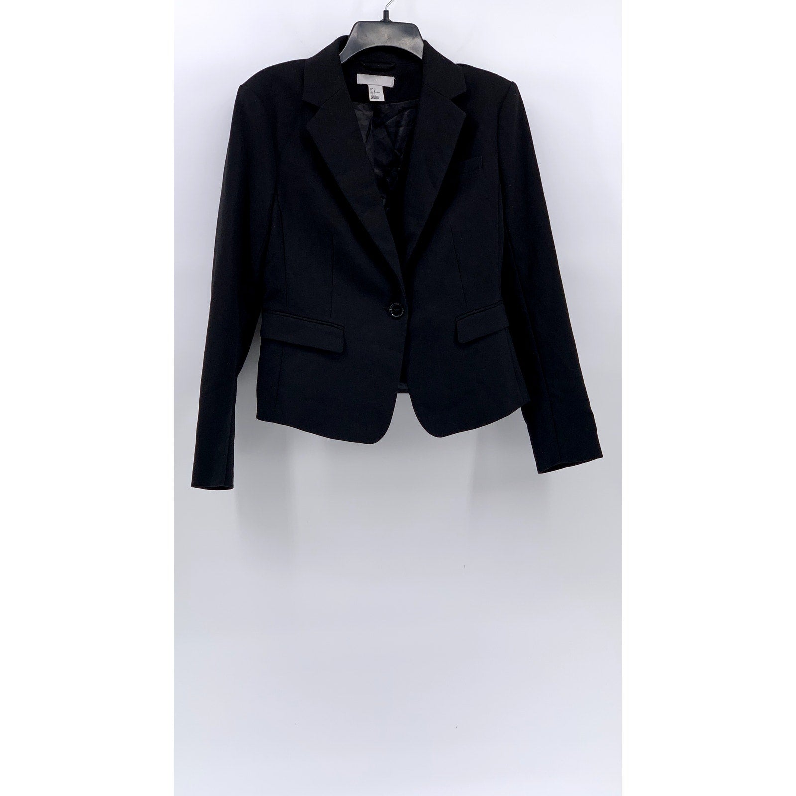 H&M Women's Black Solid Single-Button Notch Collar Long Sleeve Blazer SZ 8