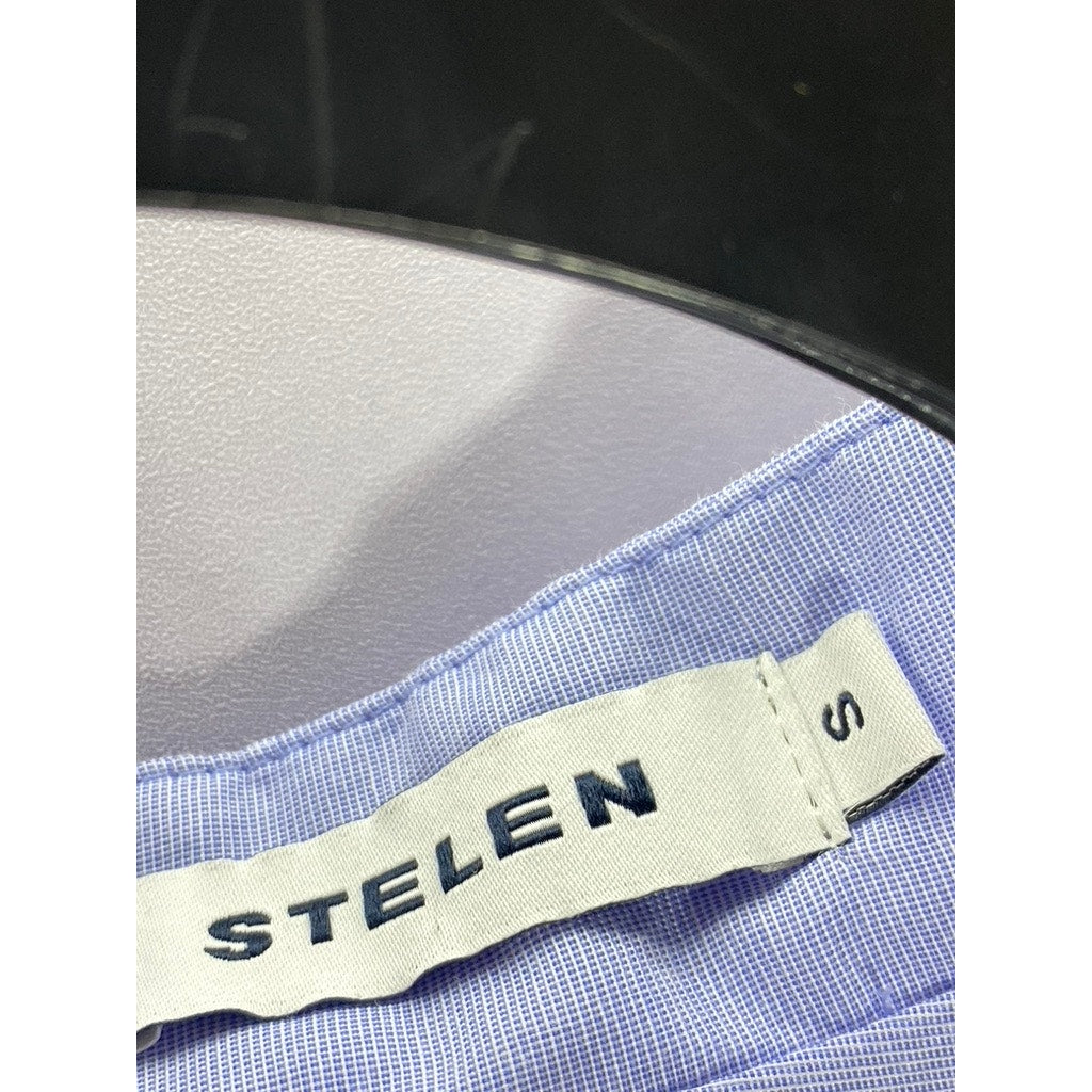 STELEN Women's Light Blue V-Neck Button-Up Balloon Tie Sleeve Top SZ S