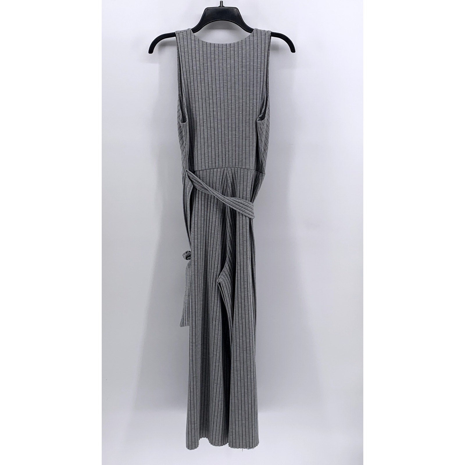 MNG Women's Gray Ribbed V-Neck Sleeveless Belted Jumpsuit SZ S