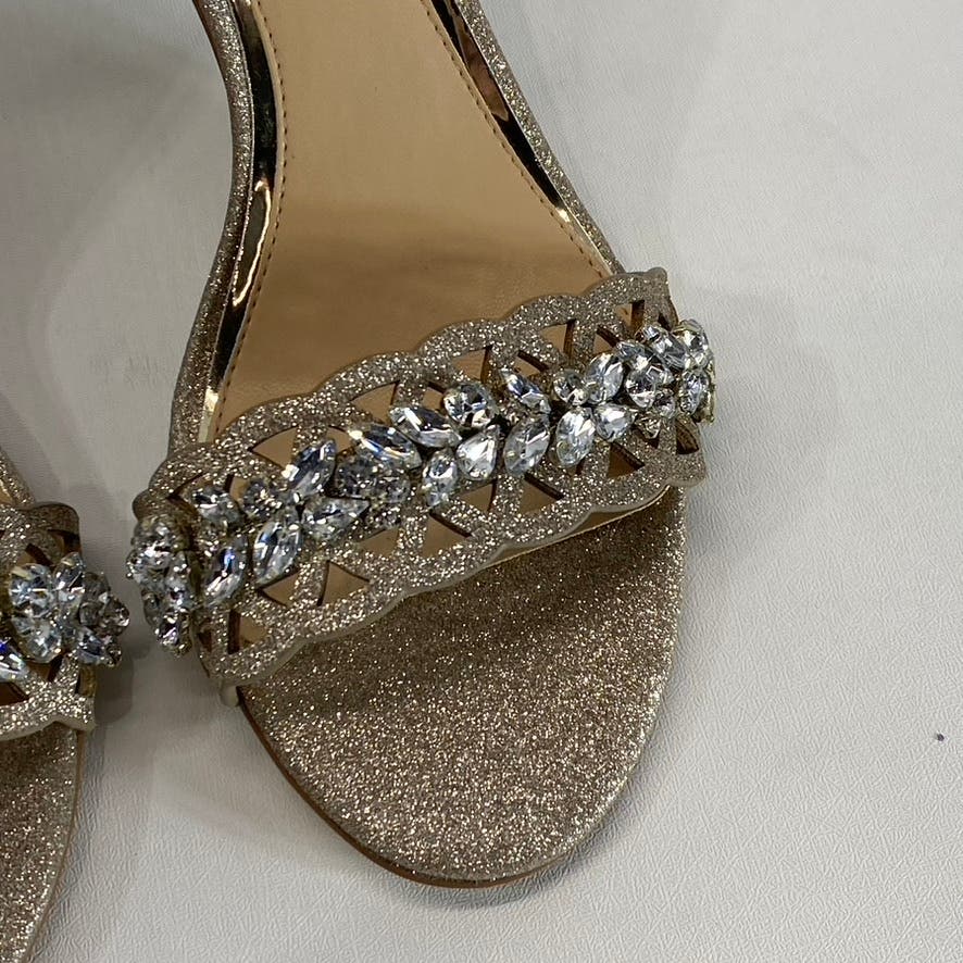 JEWEL BADGLEY MISCHKA Women's Gold Glitter Kirsten Laser Cut Sandals SZ 9