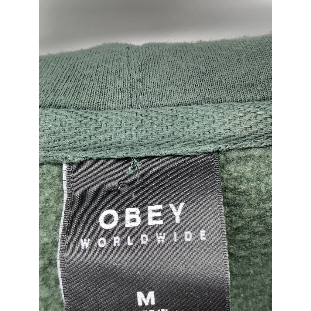 OBEY Women's Green Round Logo Distressed Pullover Hoodie SZ M