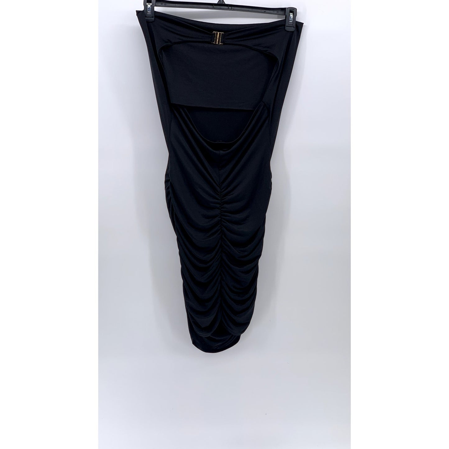RIVER ISLAND Women's Black Strapless Ruched Bodycon Midi Dress SZ 10