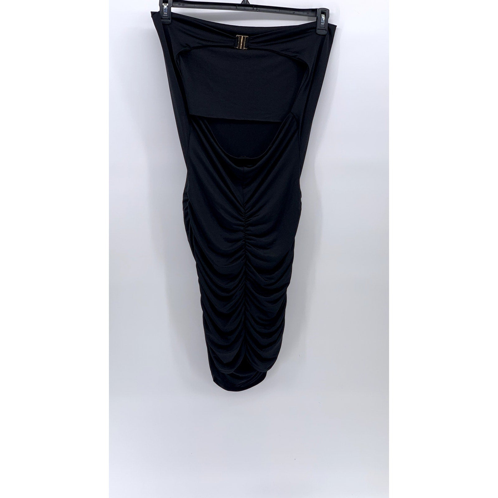 RIVER ISLAND Women's Black Strapless Ruched Bodycon Midi Dress SZ 10