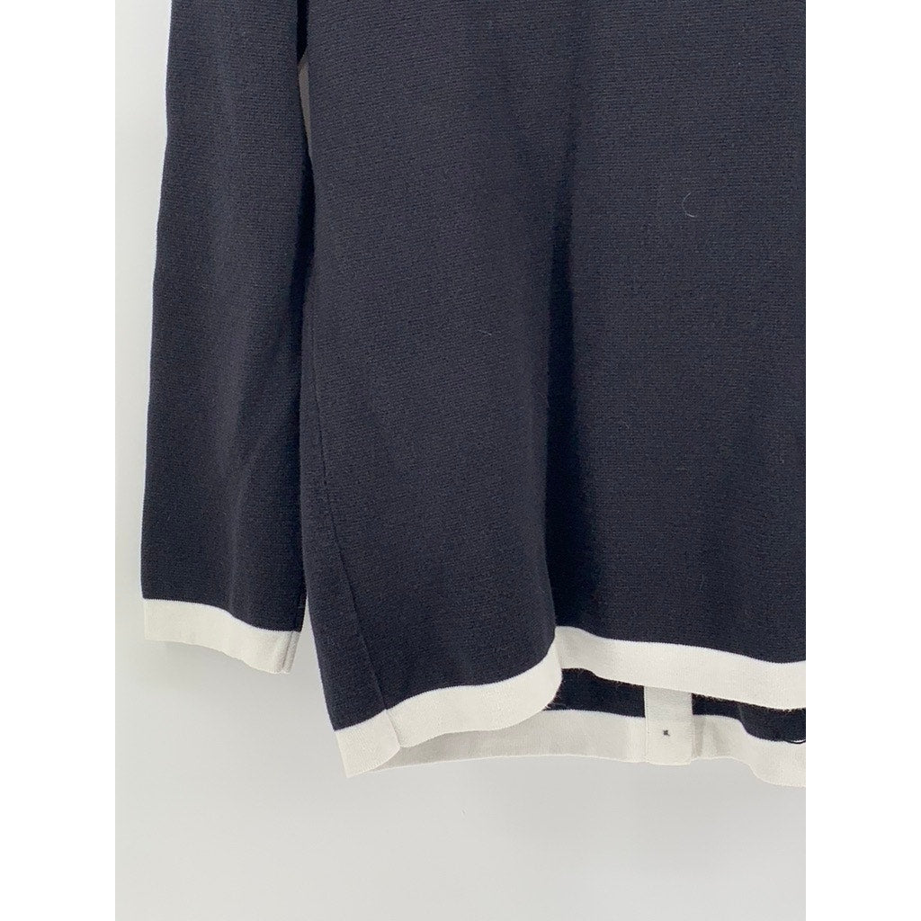 LANDS END Women's Navy-White Trim Button-Up Cardigan SZ S
