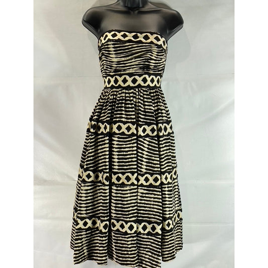 TRACY REESE New York Women's Black/Cream Printed Strapless Midi Dress SZ S