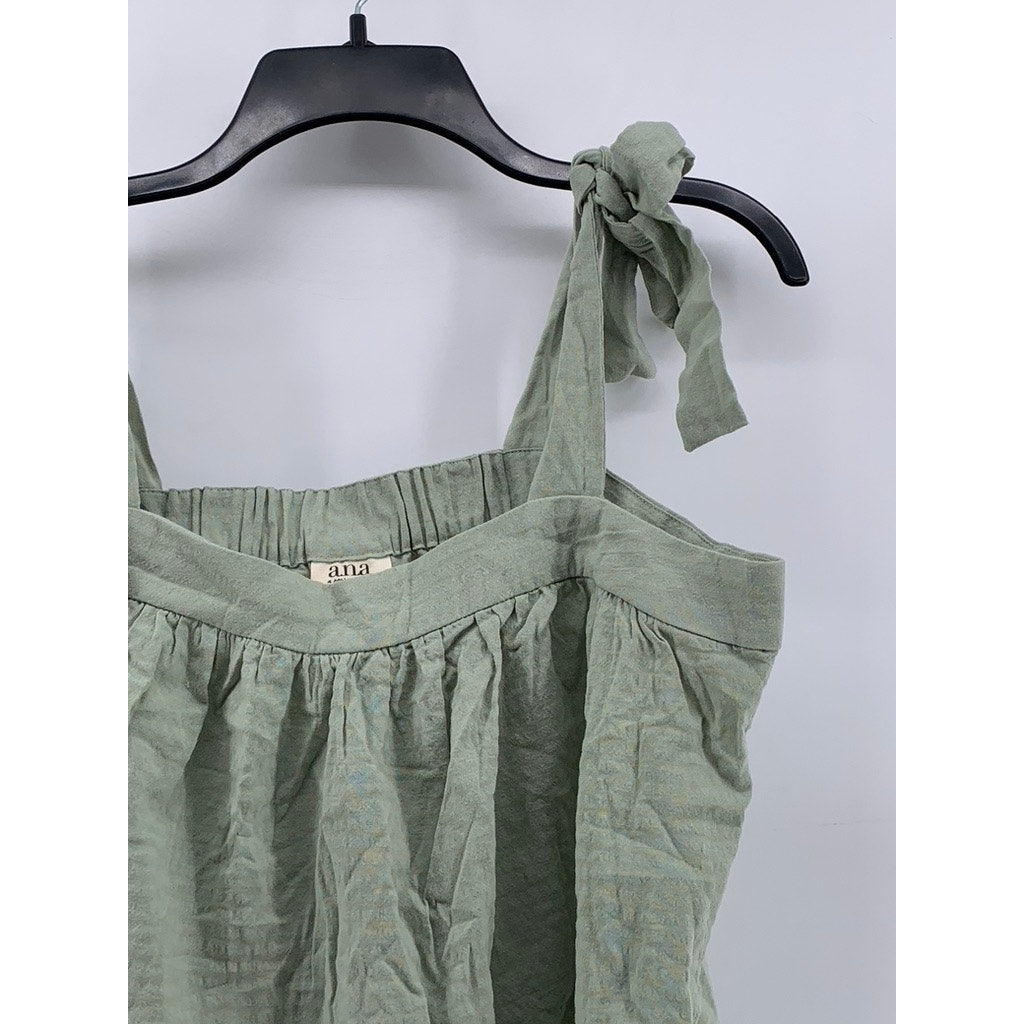 A.N.A A NEW APPROACH Women's Green Tie-Sleeve Cotton-Blend Tank Top SZ L