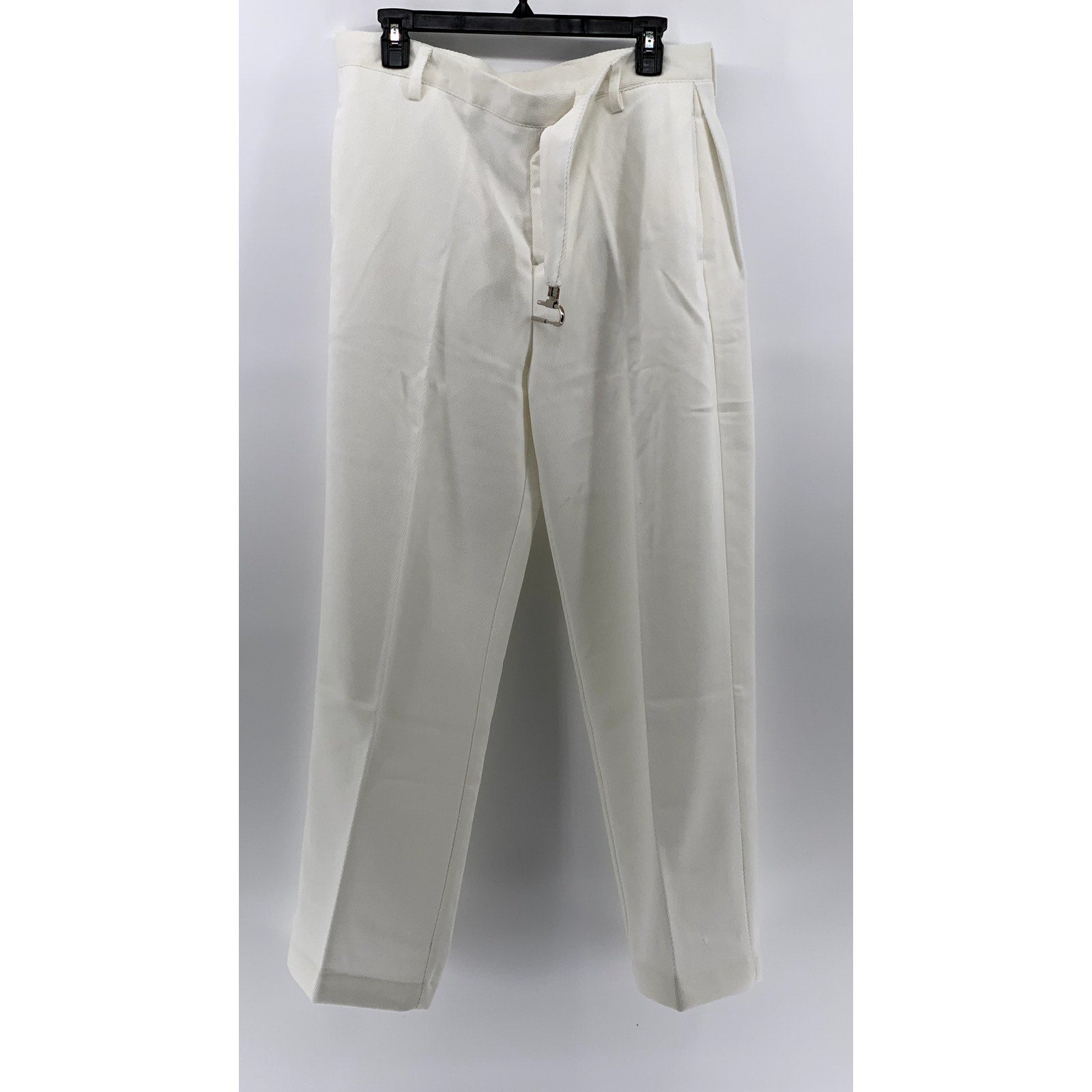 UNBRANDED Men's White Ribbed Lock Buckle Straight-Leg Pant SZ L