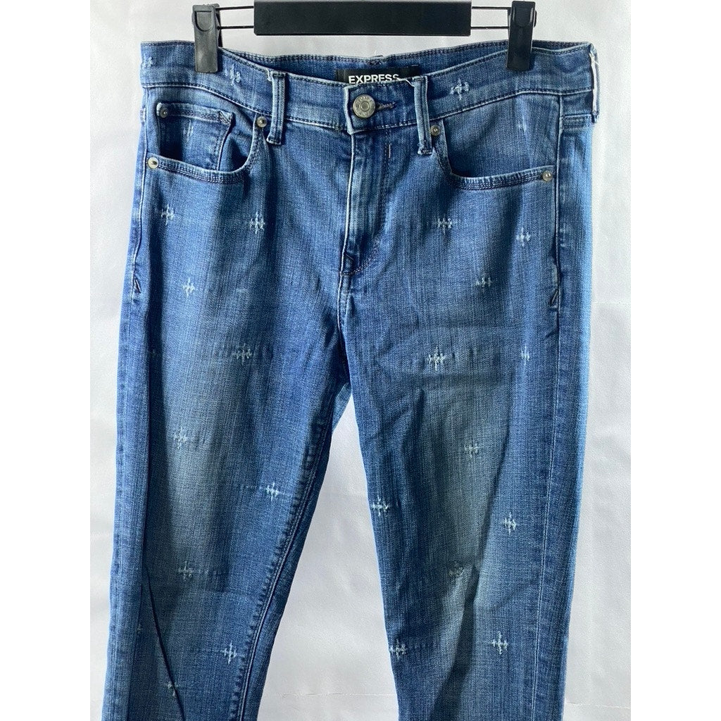 EXPRESS Women's Medium Blue Denim Distressed Raw-Hem Stretch Mid-Rise Jeans SZ6L