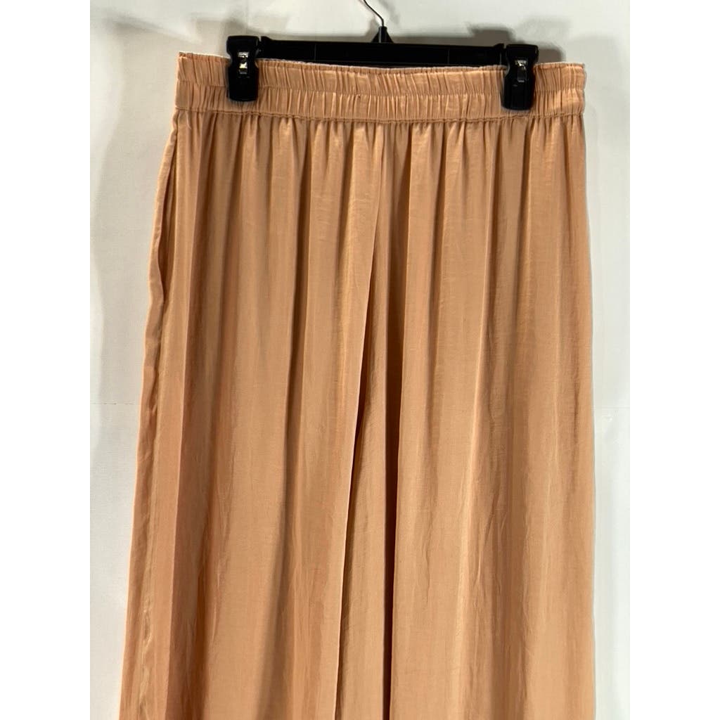 KENDALL & KYLIE Women's Peach Smocked Waist Pull-On Wide-Leg Pants SZ L