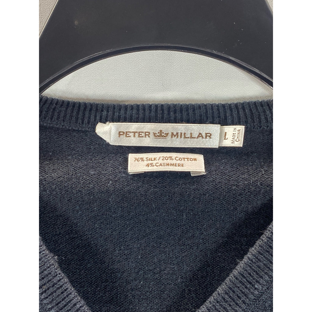PETER MILLAR Men's Black V-Neck Silk Cotton Cashmere Pullover Sweater SZ L