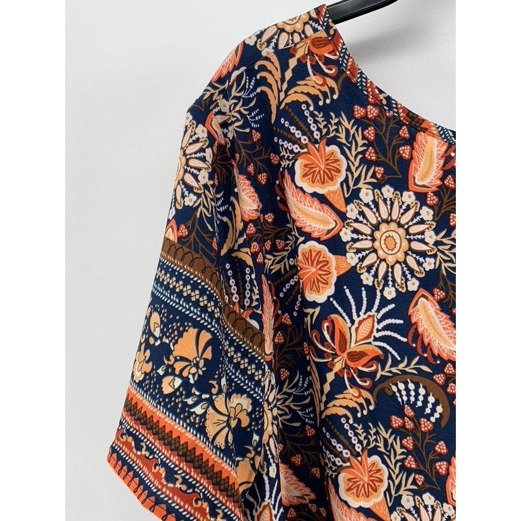 SHEIN CURVE Women's Navy-Orange Printed Short Sleeve Dress SZ 4XL