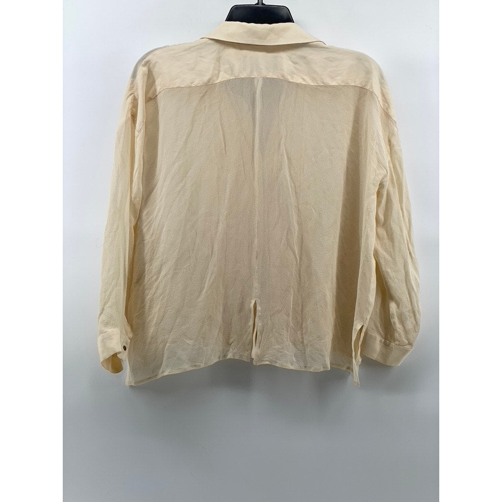 DOLCE VITA Women's Beige Pleated Button-Up Long Sleeve Top SZ XS
