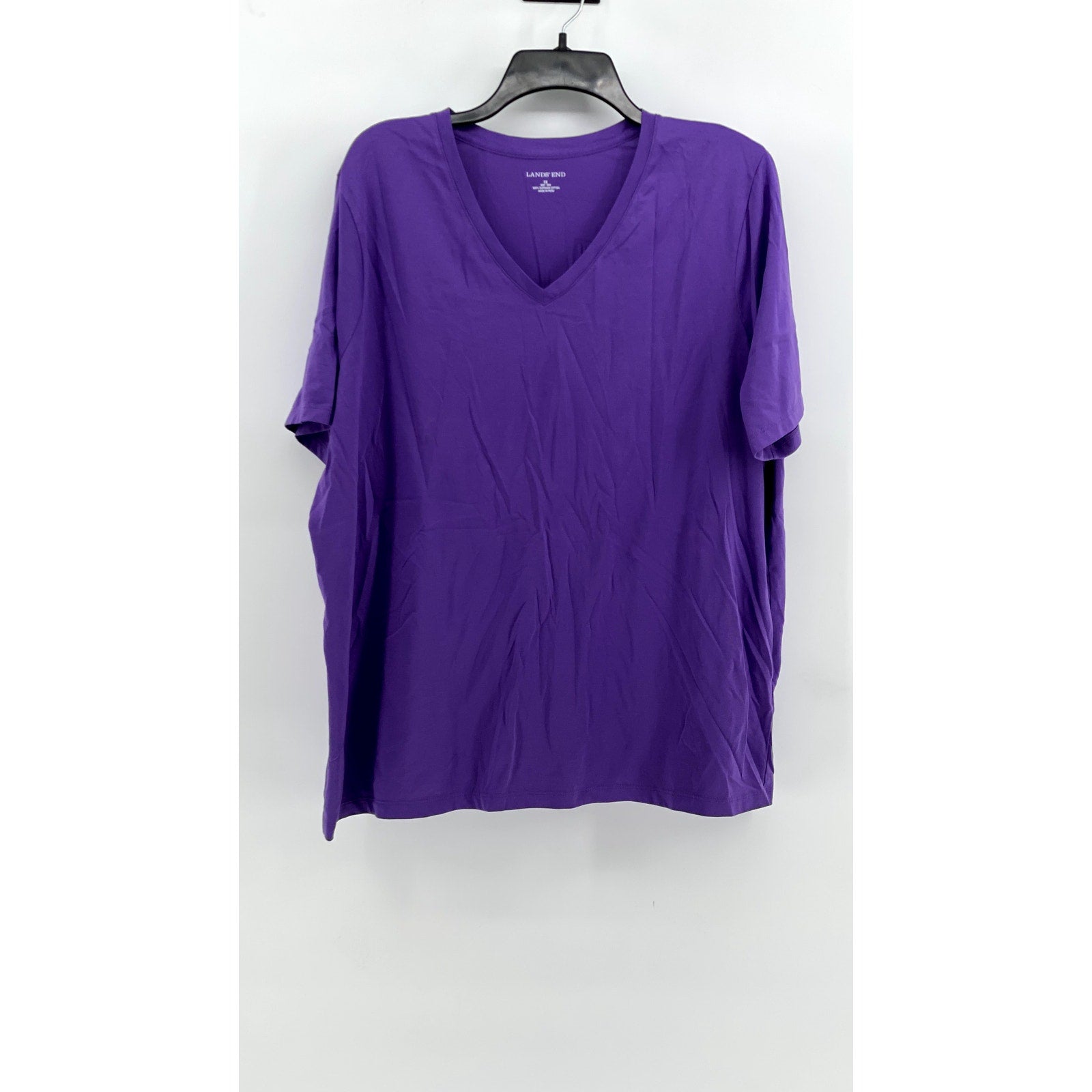 LANDS' END Women's Plus Purple V-Neck Short Sleeve Casual Top SZ 1X
