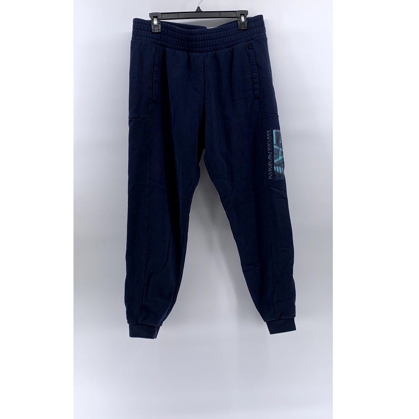 EA7 EMPORIO ARMANI Men's Navy Blue Pull-On Logo Sweatpants SZ L