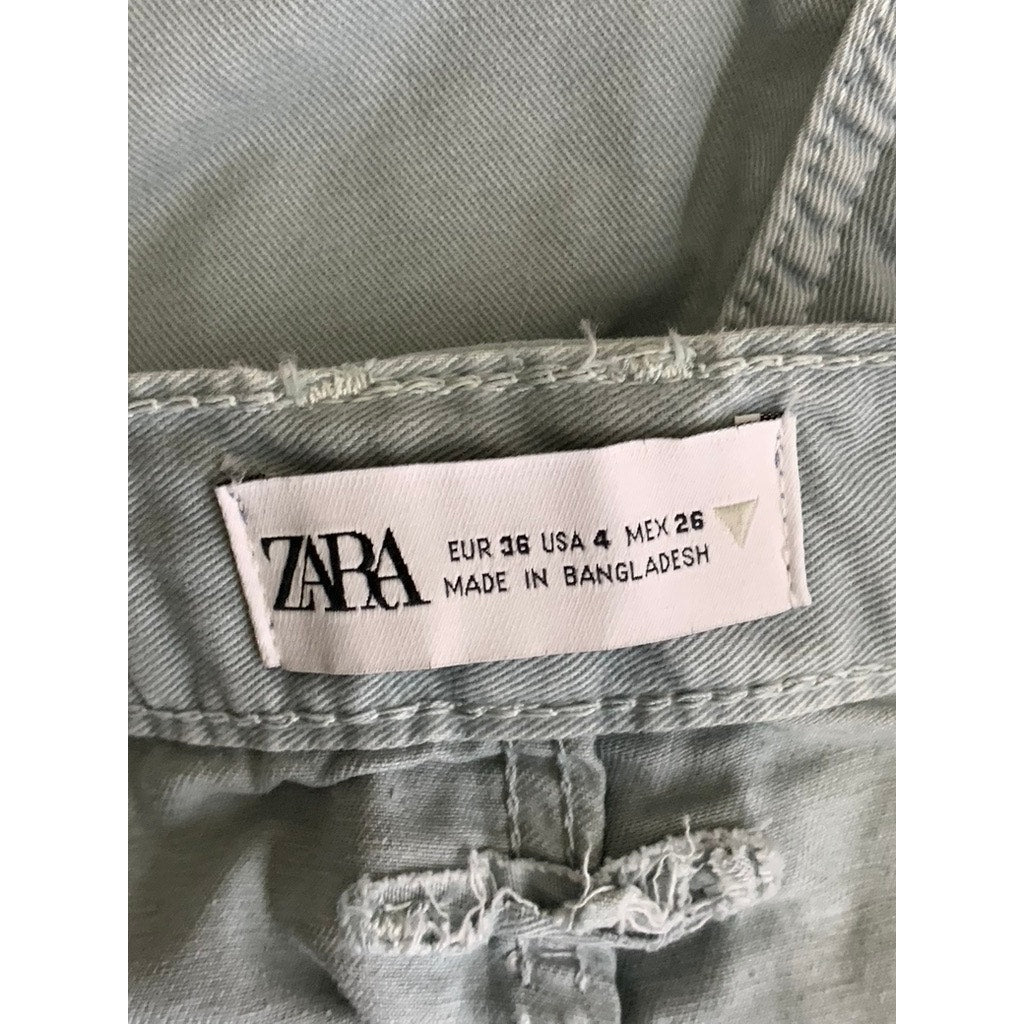 ZARA Women's Light Teal Regular-Fit Straight-Leg Cargo Pant SZ 4