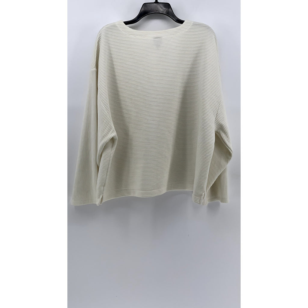 A NEW DAY Women's Off-White Ribbed Crewneck Pullover Sweatshirt SZ XL