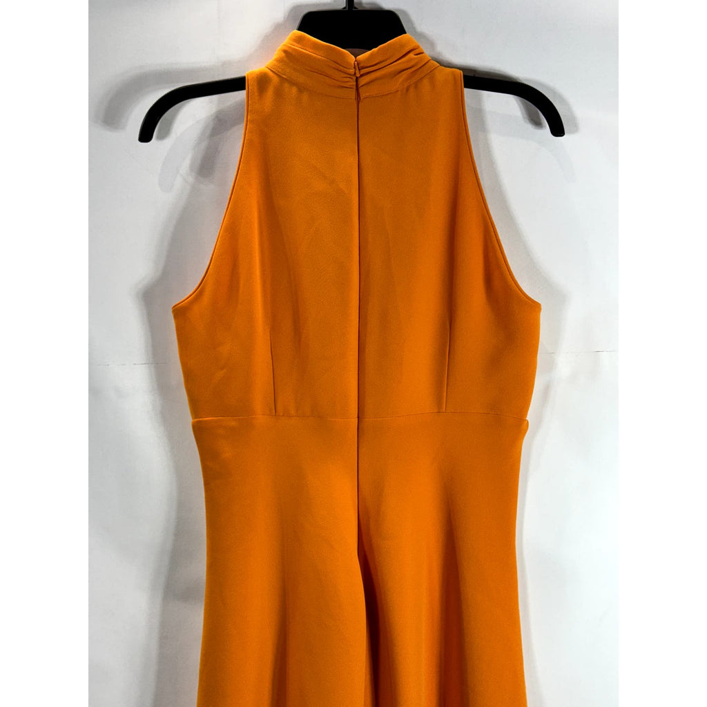 KAREN MILLEN Women's Orange Ruched Mock-Neck Sleeveless Empire-Waist Dress SZ 8