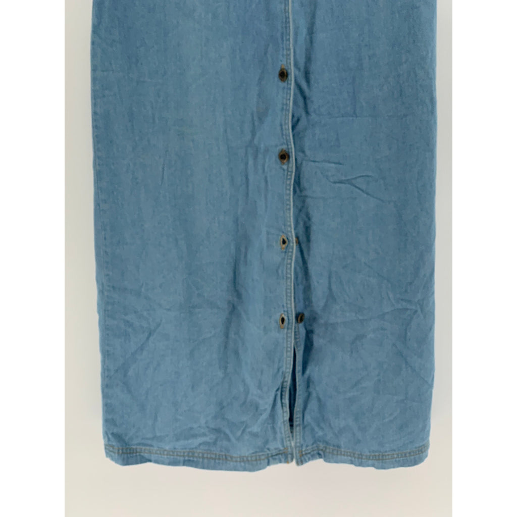 RAFAELLA Women’s Petite Vintage Blue V-Neck Sleeveless Button-Up Midi Dress SZ4P