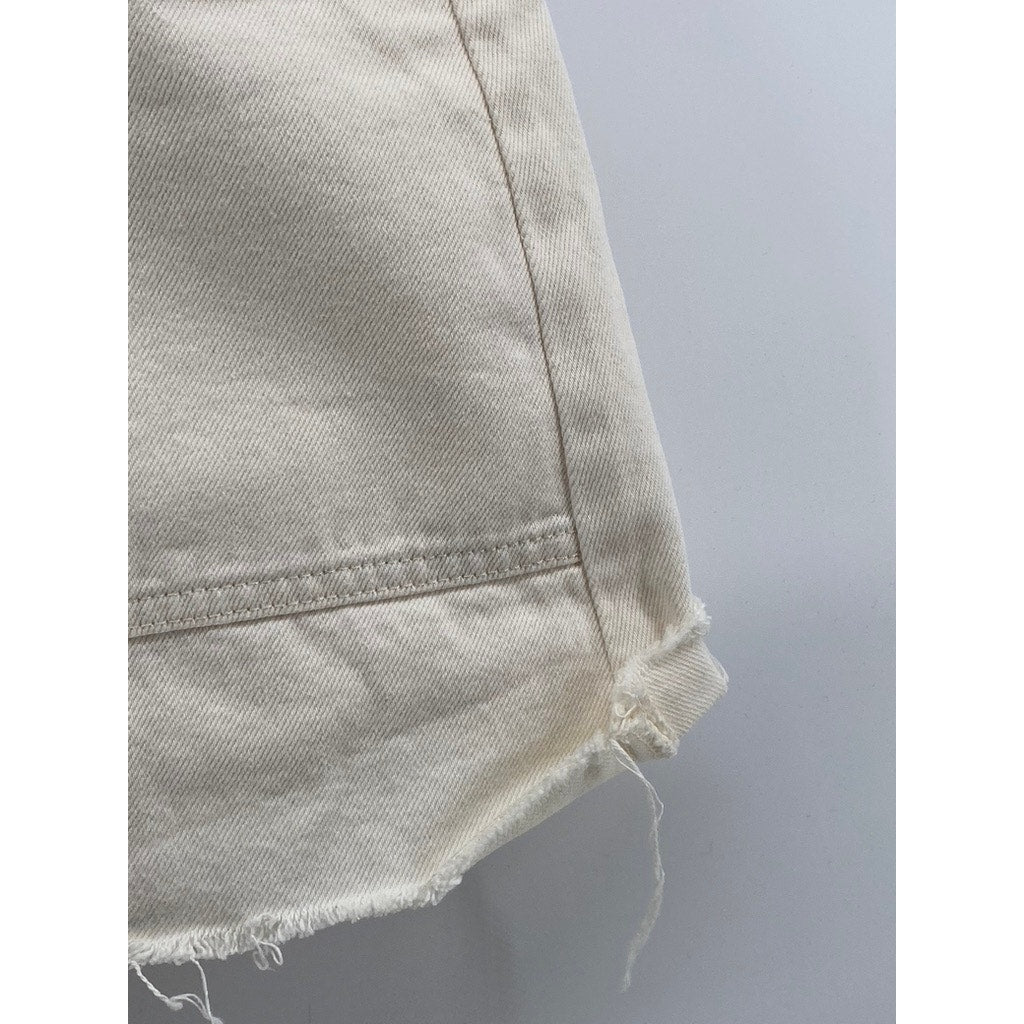 H&M Women's White & Denim Double Button Front-Zipper Raw Hem Mini Skirt SZ 2