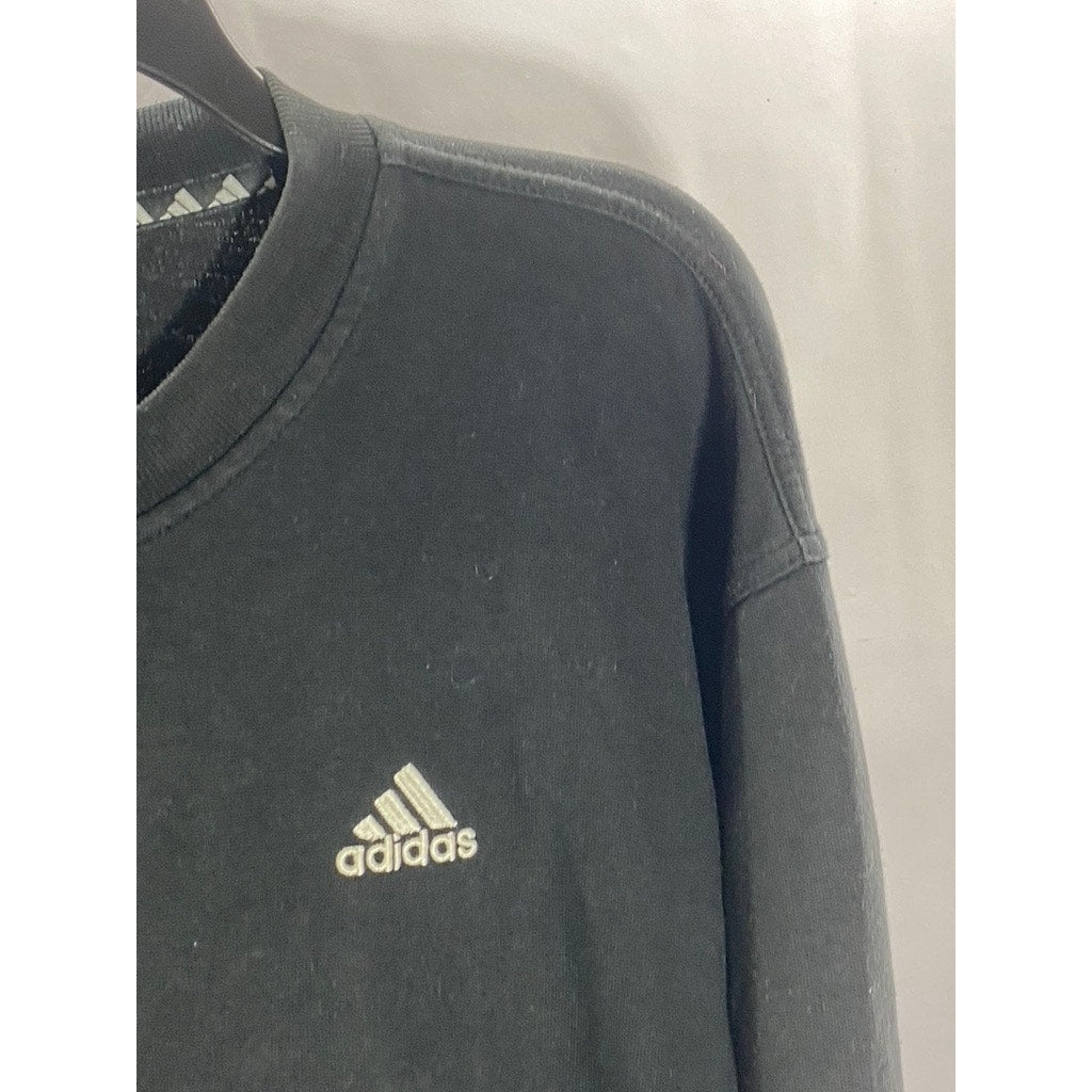 ADIDAS Men's Vintage Black/White Chest Logo Crewneck Long Sleeve T-Shirt SZ L