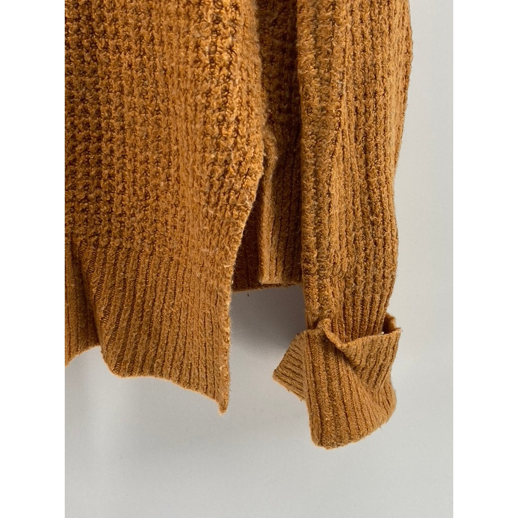 JESSICA SIMPSON Women's Orange V-Neck Waffle Knit Cuffed Long Sleeve Sweater SZS