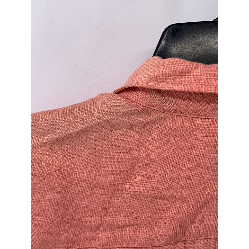 SCOTCH & SODA Men's Coral Linen Regular Fit Button-Up Shirt SZ L