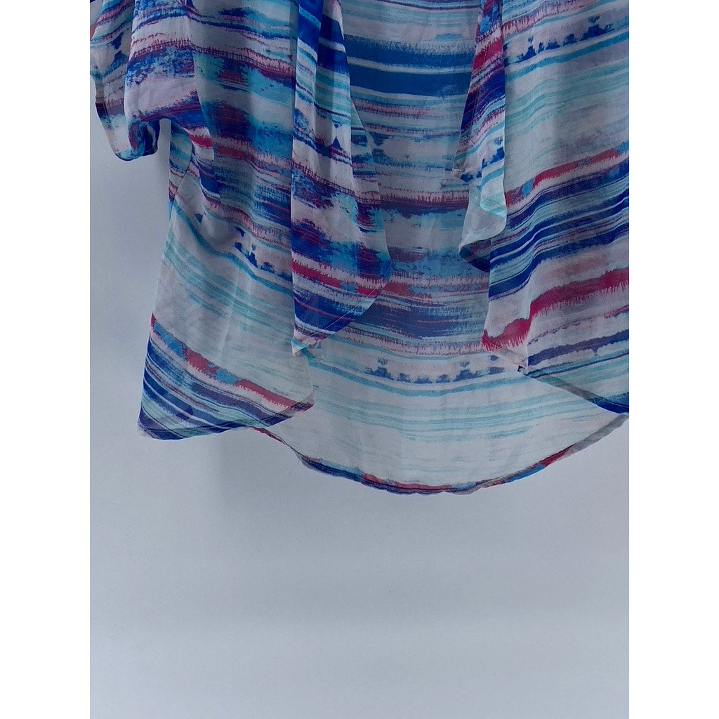 DECREE Women's Blue-Pink Sheer Short Sleeve Open-Front Shawl Cover-Up SZ S