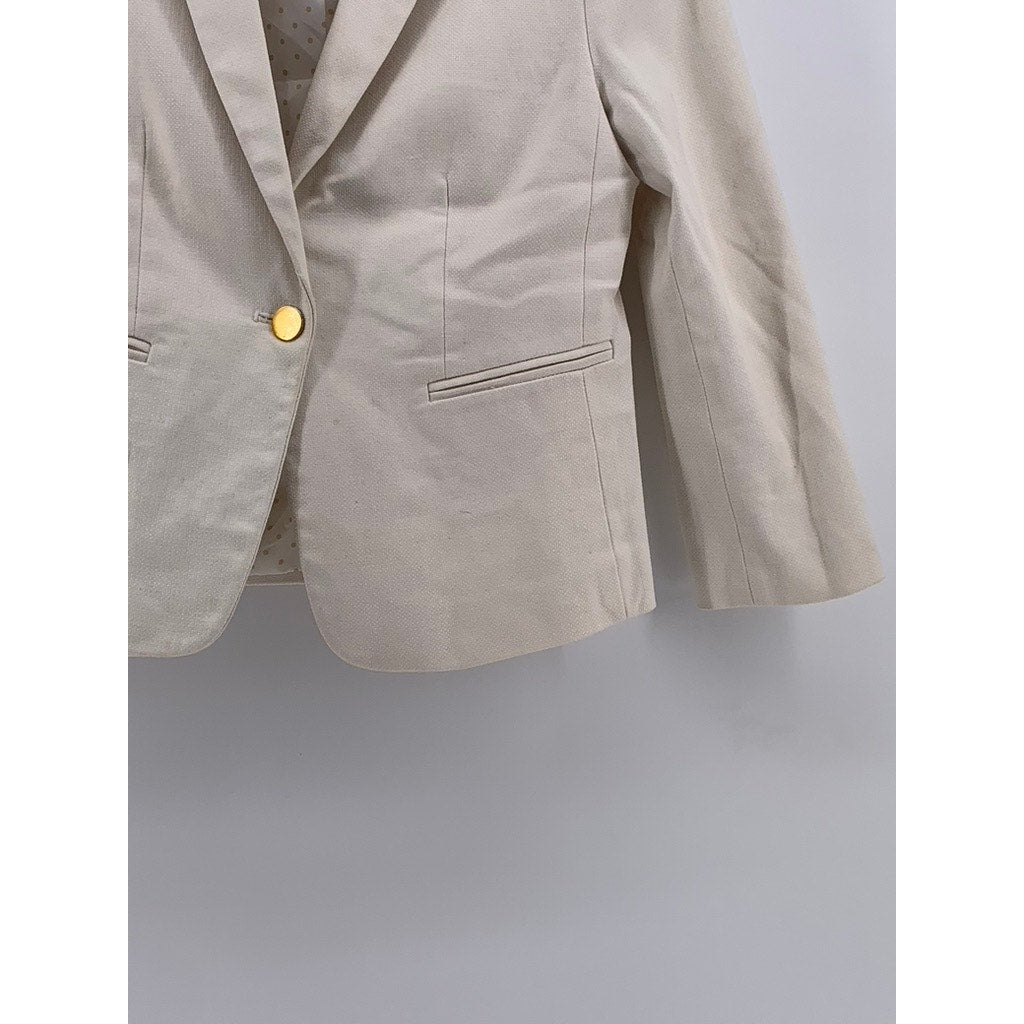 ANN TAYLOR Women's Petite Beige Textured Single Button Blazer SZ 4P