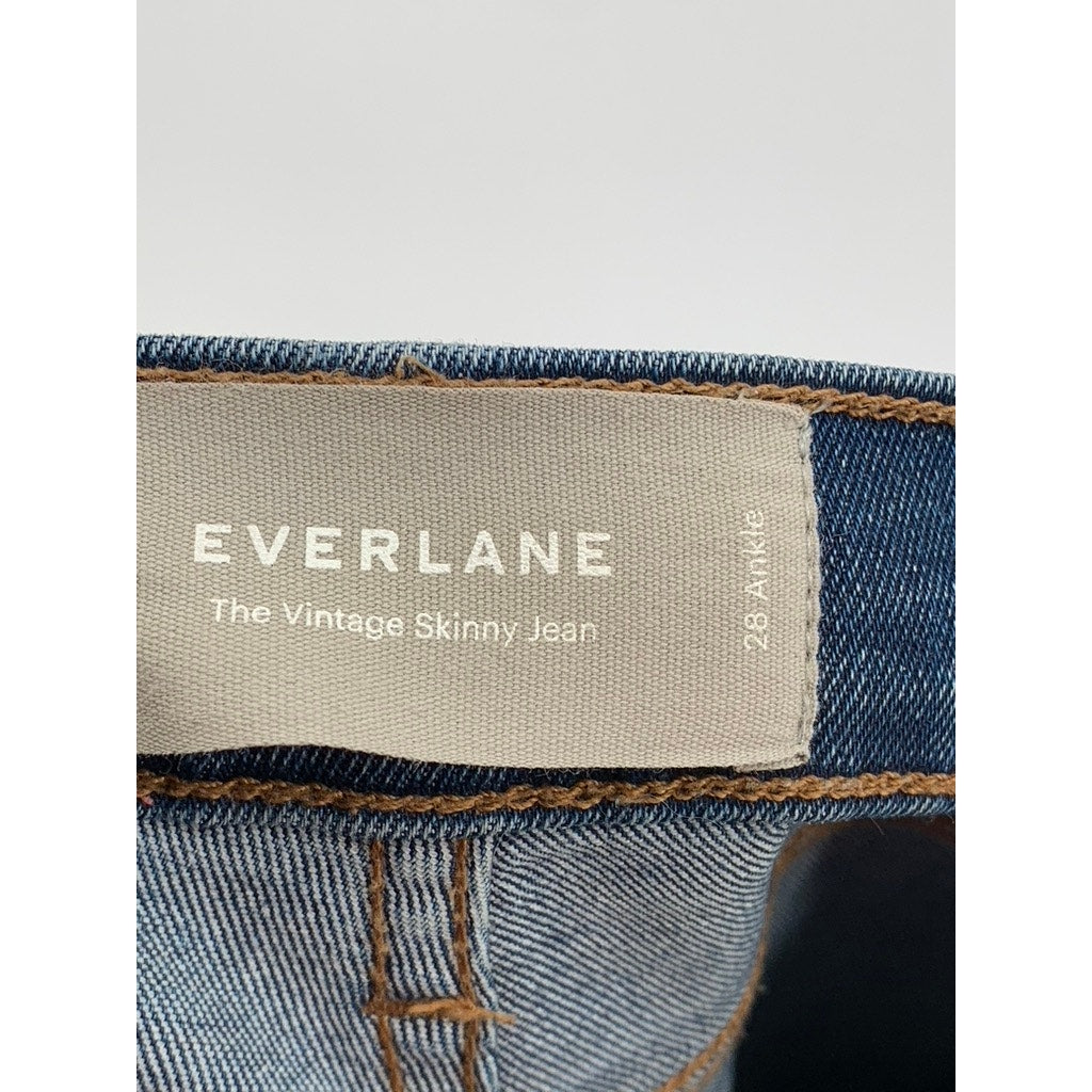 EVERLANE Women's Blue Denim The Vintage Skinny Ankle Button-Fly Jeans SZ 28